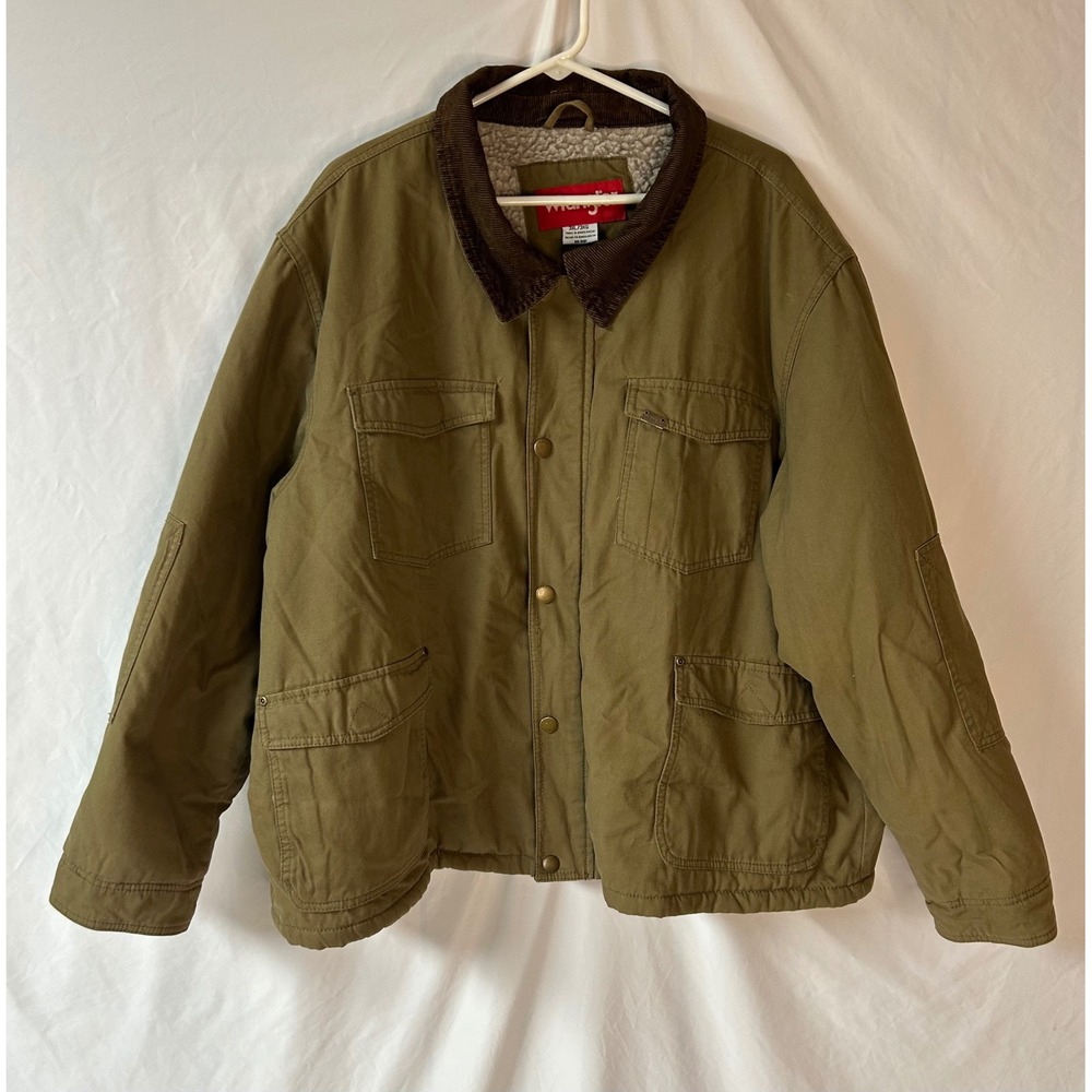 Wrangler Mens 3XL Sherpa Lined Barn Jacket Olive Canvas Corduroy Work Rugged